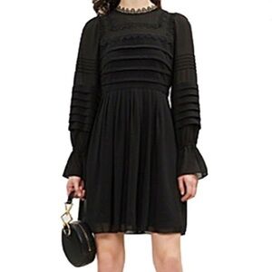 Ted Baker Arrebel Lace trimmed Dress Black Sz 1/XS Volume Sleeve Embroidered